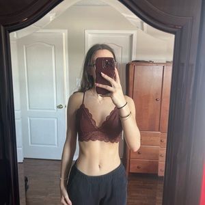 aritzia talula burgundy lace bralette
